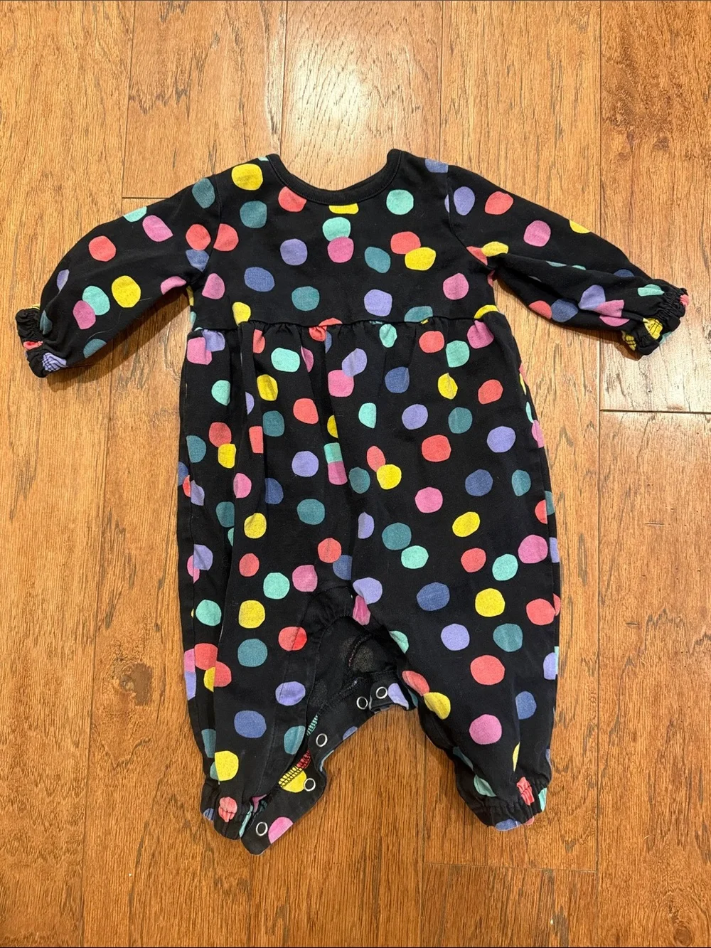 Hanna Andersson Black One-Piece Footie with Multi-Color Polka Dots